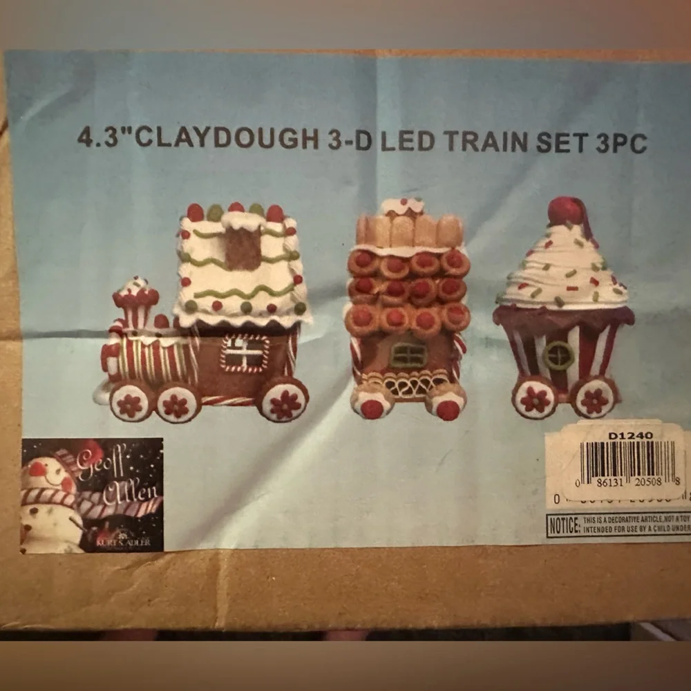 New in box unopened Kurt Adler 4.3-Inch Claydough 3D LED Gingerbread Train